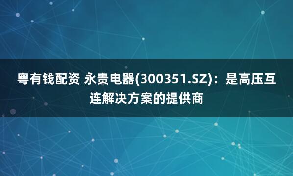粤有钱配资 永贵电器(300351.SZ)：是高压互连解决方案的提供商